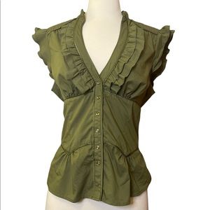 Bebe Green Deep V Button Up
